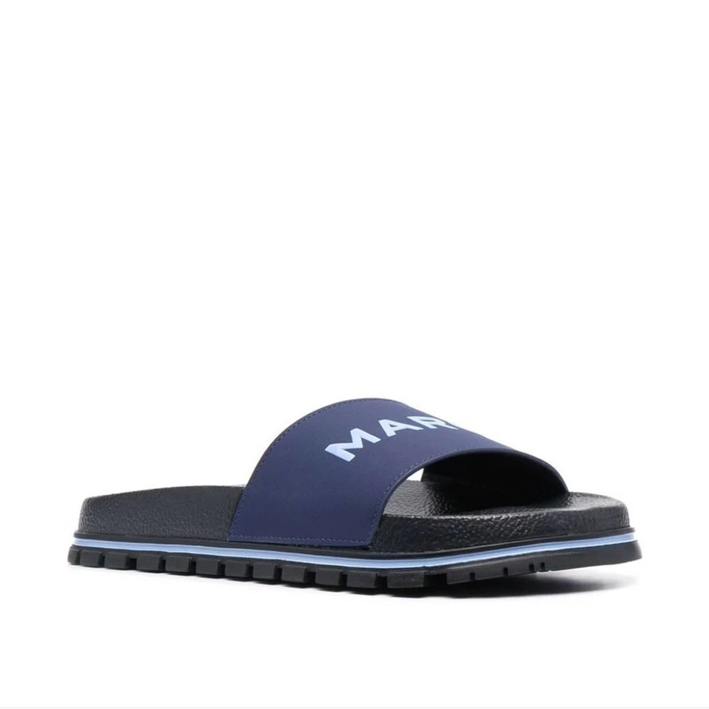 Marc Jacobs Navy Logo-Print Ridged Slides - Picture 2 of 4